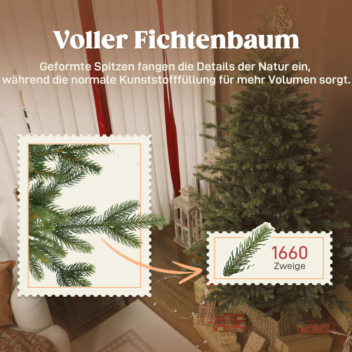 WEIHNACHTSBAUM künstlich 180 cm Christbaum mit dichten Zweigen Grün - Grün, Kunststoff (180cm) - HOMCOM