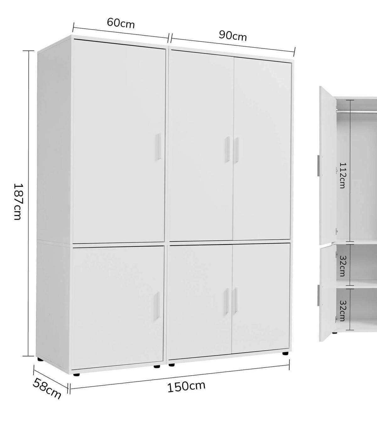 KLEIDERSCHRANK Der Grenzenlose - Weiß, Holzwerkstoff (150/187/58cm) - Mokebo