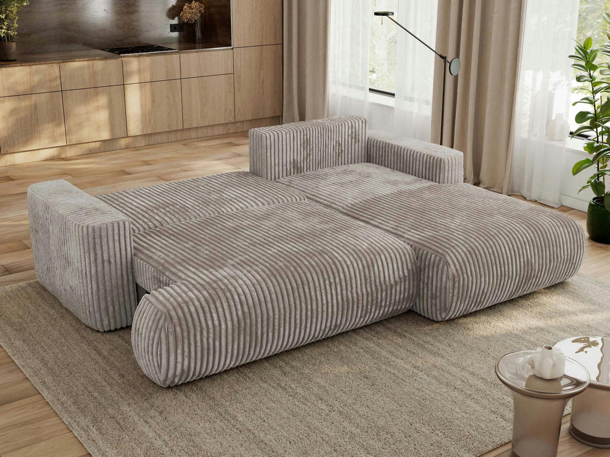 ECKSOFA OVO L Hellbraun Cord - Rechts Seite - Hellbraun/Schwarz, Kunststoff/Textil (195/271cm) - MKS