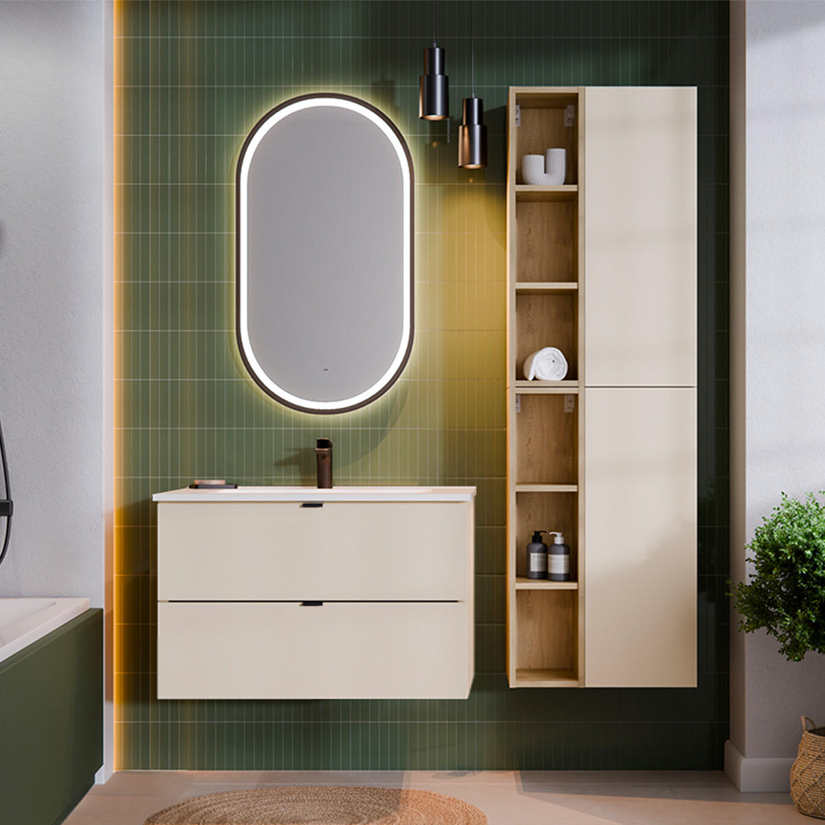 BADMÖBEL 80cm Azel 2er-Set Kaschmir - Beige, Holzwerkstoff (80/50/46cm) - Petits-meubles