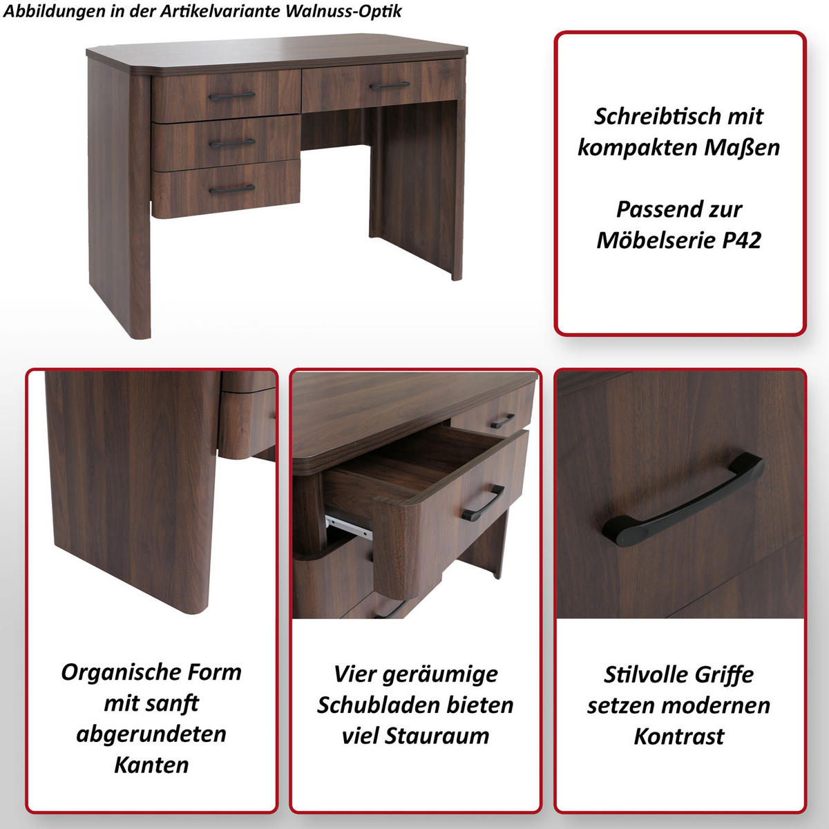 SCHREIBTISCH Walnuss Dekor - Walnussfarben, Holz (60/110/78cm) - MCW