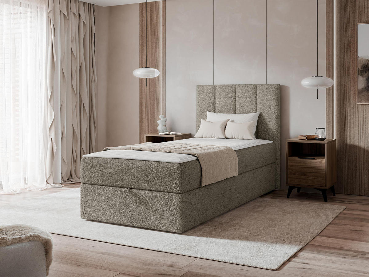 BOXBETT Rebos Single Boucle - H3 - Hellbraun, Holz/Textil (90/200cm) - MIRJAN24