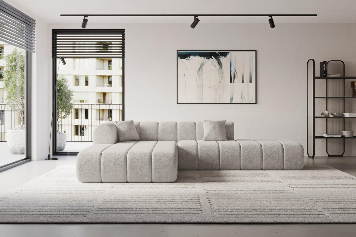 ROHOVÁ SEDAČKA s otomanem, levá BILA-L 289x176x71 Světle šedá Žinylka - černá/světle šedá, kompozitní dřevo/textil (176/289cm) - ALTDECOR