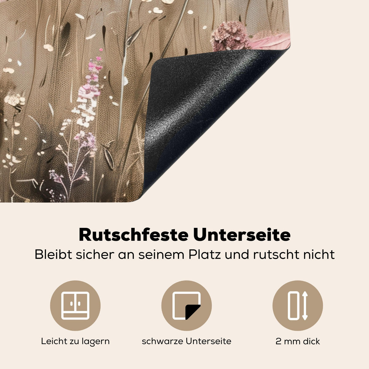 HERDABDECKPLATTE Blumen - Beige - Trockenblumen 77x59 cm - Beige, Kunststoff (77/59/0.2cm) - MuchoWow