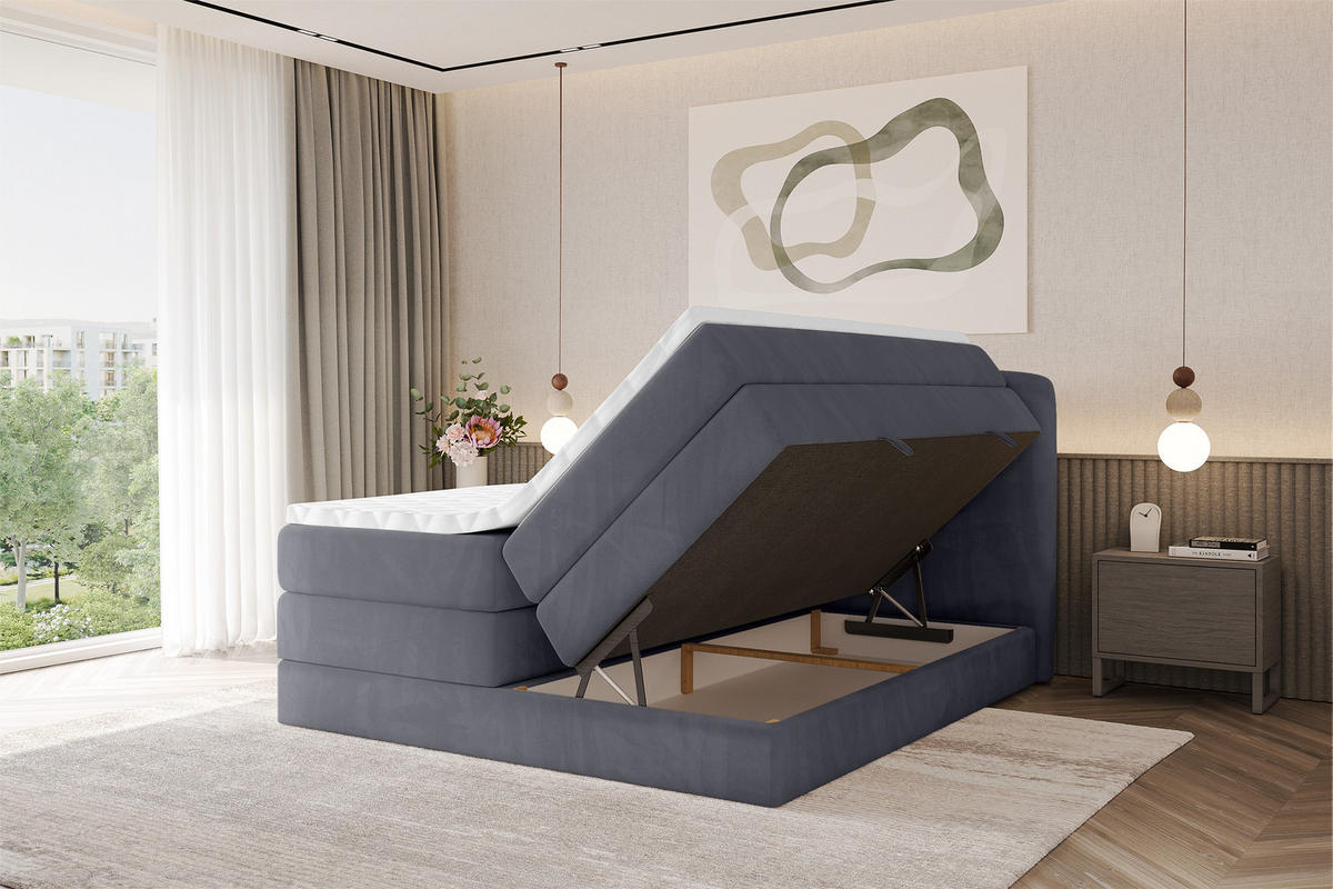 BOXBETT mit Matratze H3|H4 - NINA KING - 160x200 cm - Dunkelgrau - Dunkelgrau, Holzwerkstoff (160/200cm) - ALTDECOR