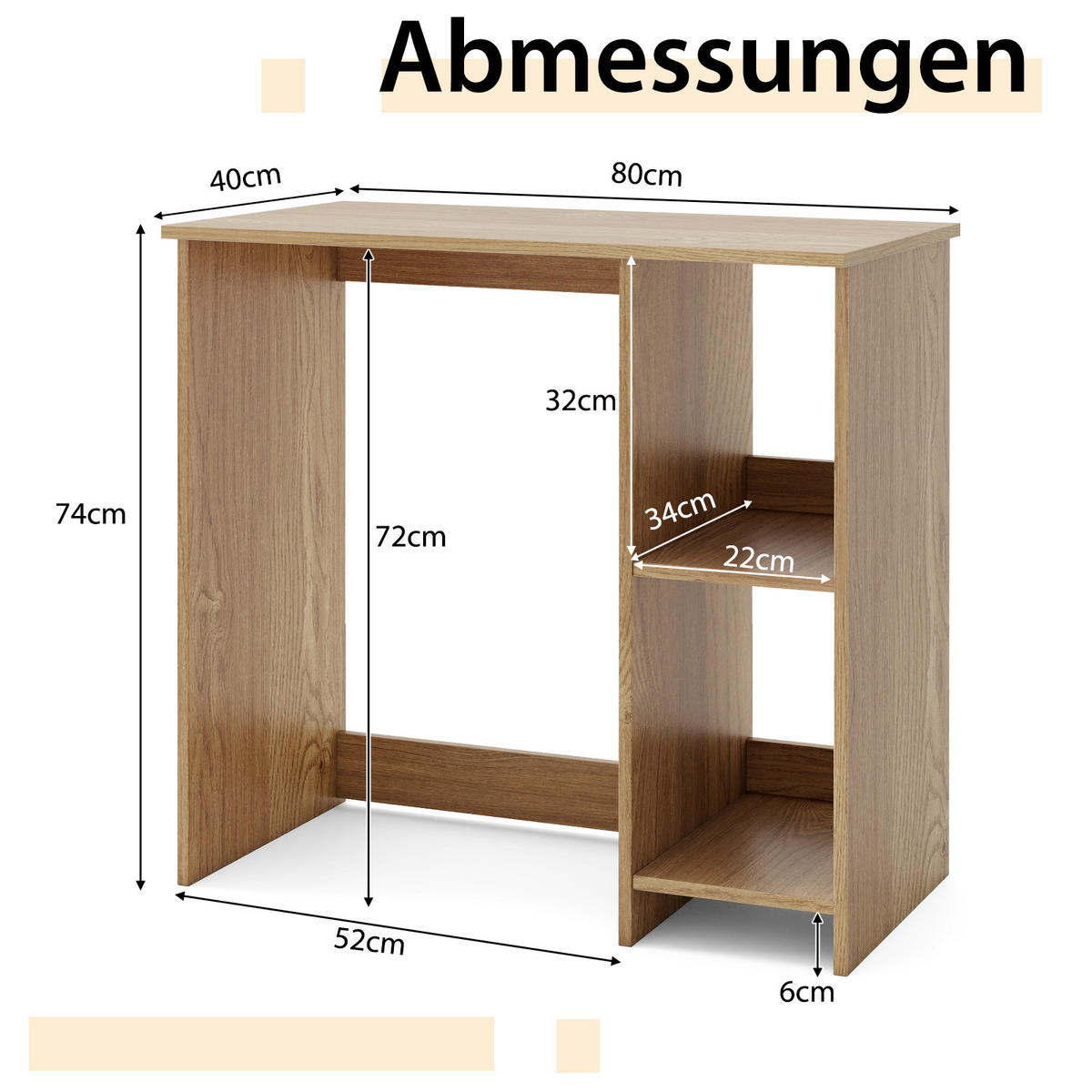 COMPUTERTISCH Natur - Naturfarben, Holz (40/80/74cm) - COSTWAY
