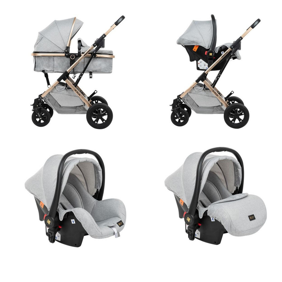 KOMBIKINDERWAGEN Kaia 3 in 1 hellgrau Autositz, Adapter, Babywanne, Sportsitz - Grau, Metall (94/60/104cm) - Kikka boo