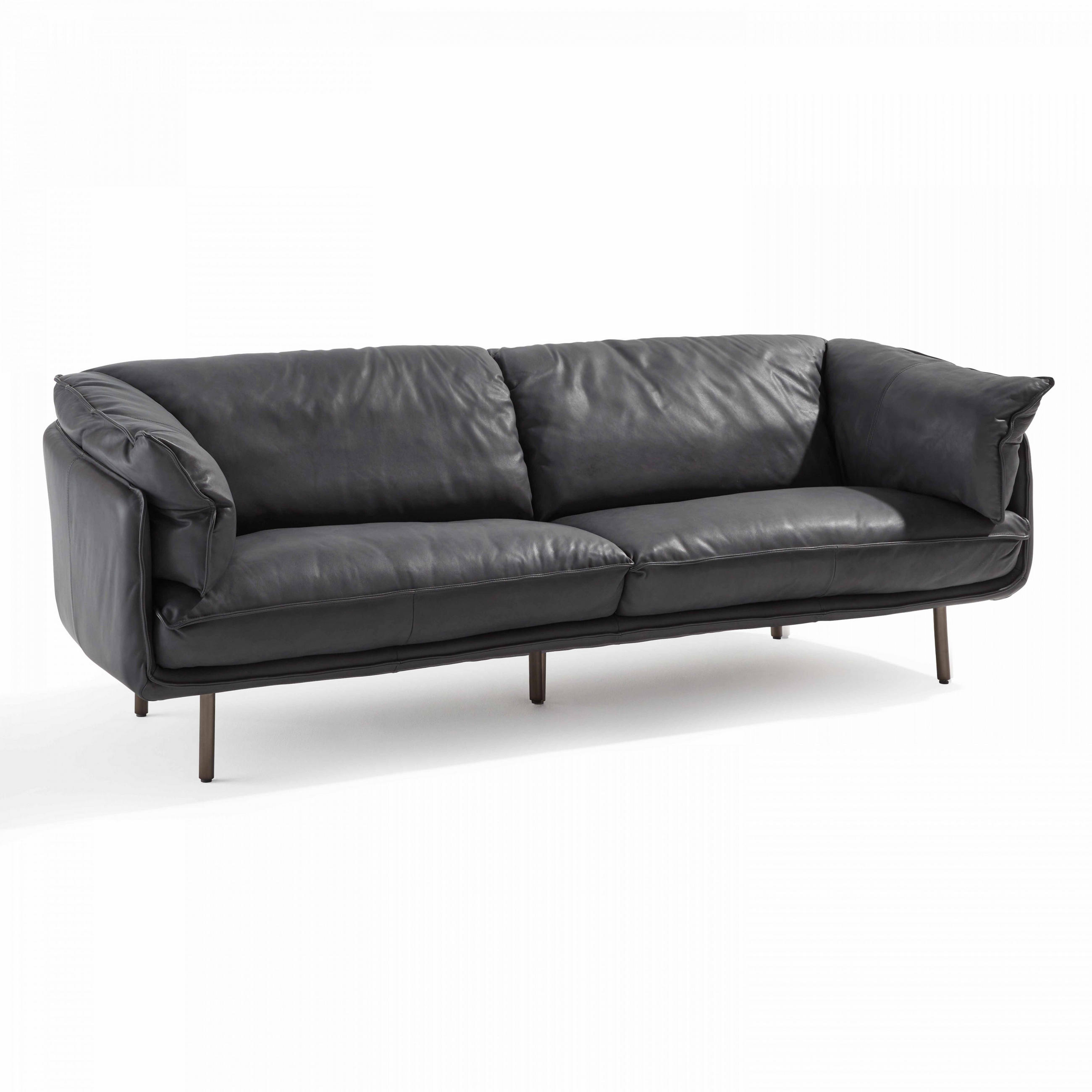 3-SITZER-SOFA, Leder, Schwarz, 219/86 cm - Schwarz, Leder (86/77/219cm) - Oviala