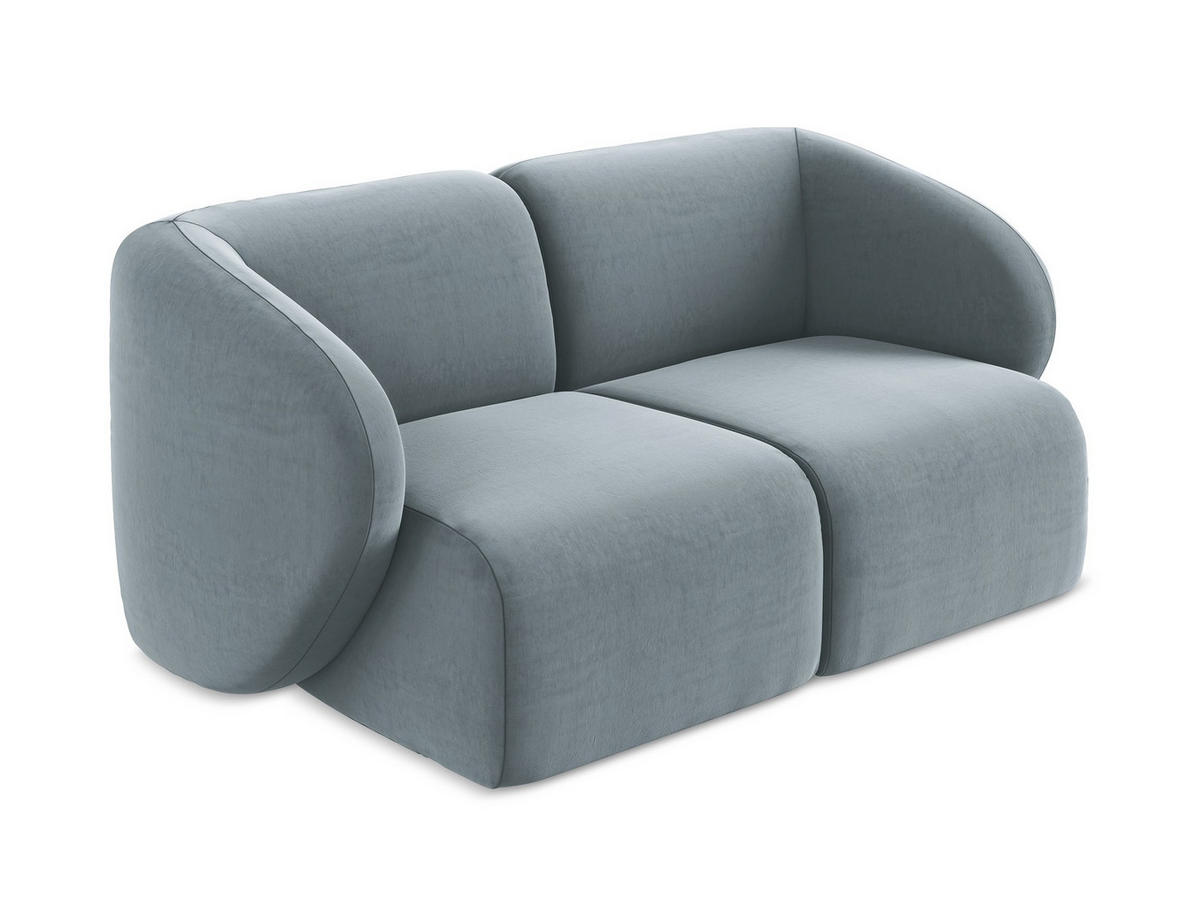 2-SITZER-SOFA Samt Stoff Blau - Schwarz/Hellblau, Holzwerkstoff/Kunststoff (174/75/94cm) - Makamii