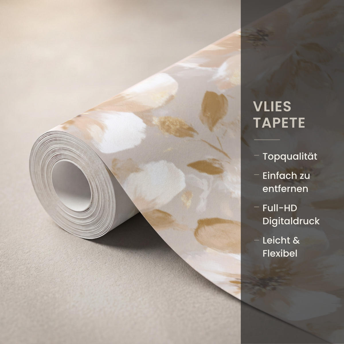 TAPETE - Blumen - künstlerisch - Gold - 100x280 cm - Beige, Papier (100/280cm) - OnlyWow