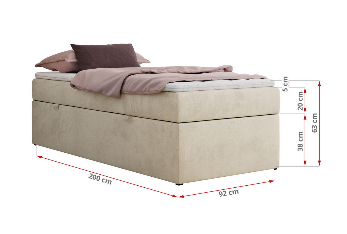 BOXBETT ZERO 90/200 - Beige Velvet - H4 - Topper Visco - Beige, Textil (90/200cm) - MKS
