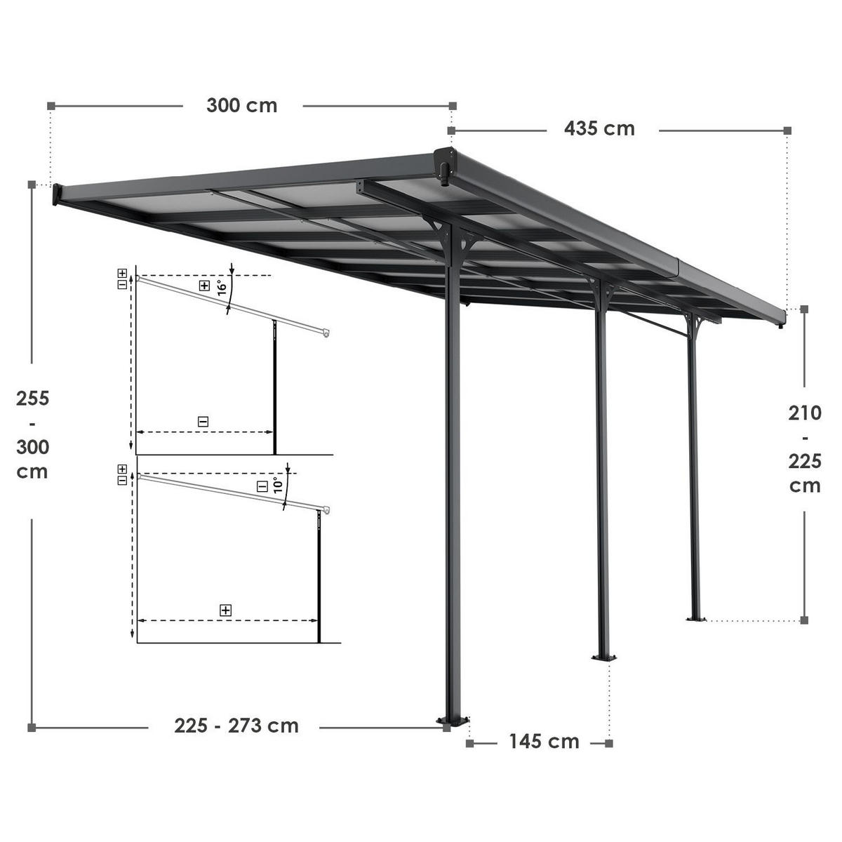 TERRASSENDACH Borneo Aluminium 4x3m dunkelgrau - Dunkelgrau, Metall (435/300/300cm) - Juskys