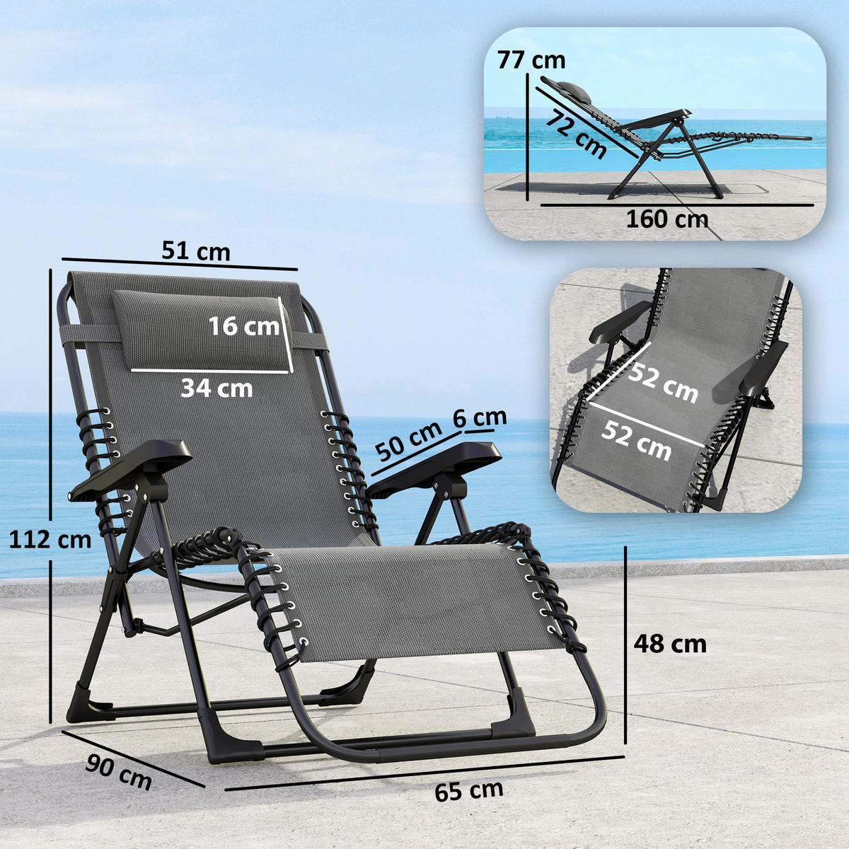 SONNENLIEGE 2er-Set DE-15656 5-fach verstellbar, klappbar Grau - Grau, Metall (65/112/90cm) - ComfortXL
