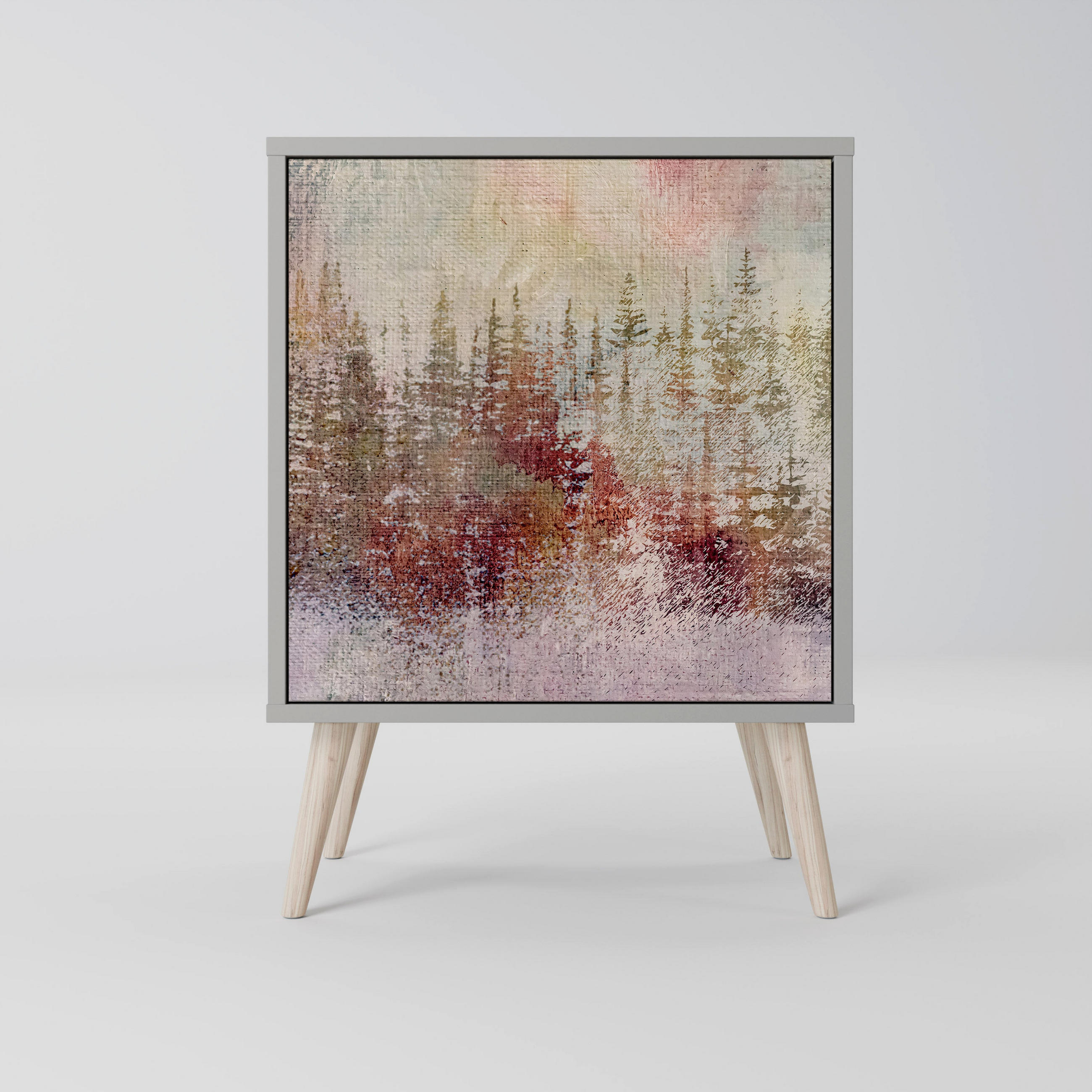SIDEBOARD VEILED SUMMIT, Grau, 57,5x42x77,5 cm, Schräge Buchenholzfüße - Buchefarben/Multicolor, Holzwerkstoff/Buchenholz (57.5/77.5/42cm) - SpaceRebels