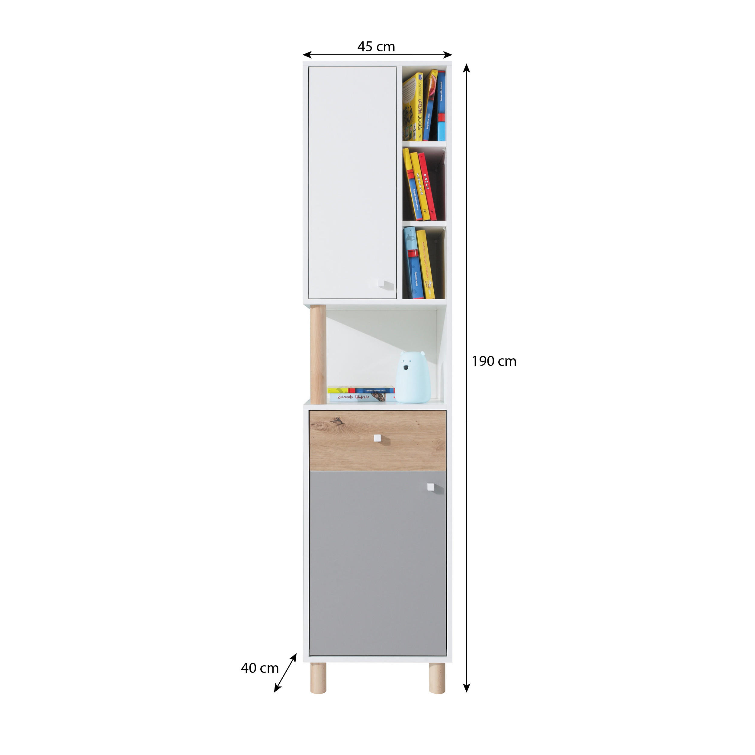 BÜCHERREGAL Figo mit 2 Türen und offenen Regalen - Weiß/Eiche Artisan, Holzwerkstoff (45/190/40cm) - Beautysofa