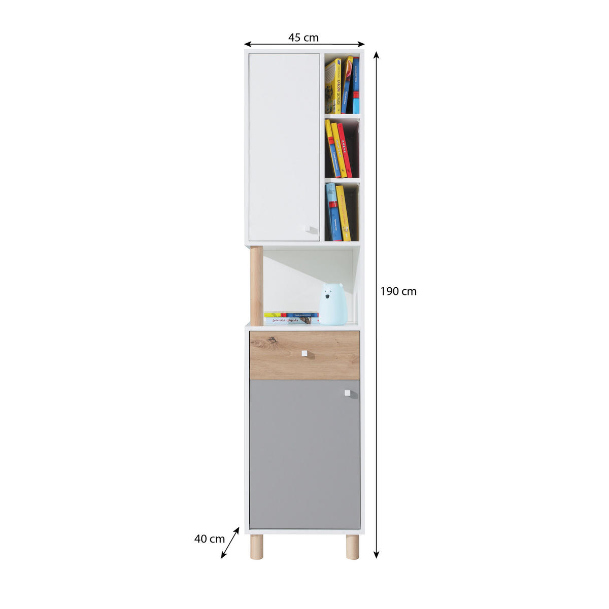 BÜCHERREGAL Figo mit 2 Türen und offenen Regalen - Weiß/Eiche Artisan, Holzwerkstoff (45/190/40cm) - Beautysofa