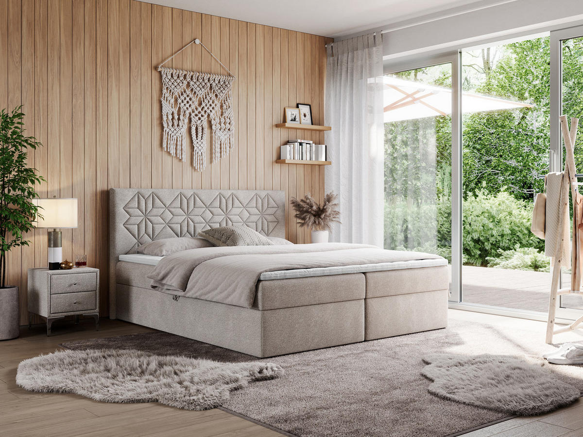BOXBETT LEILA 200/200 Beige Struktur - H4 - Beige, Holz/Textil (200/200cm) - MKS