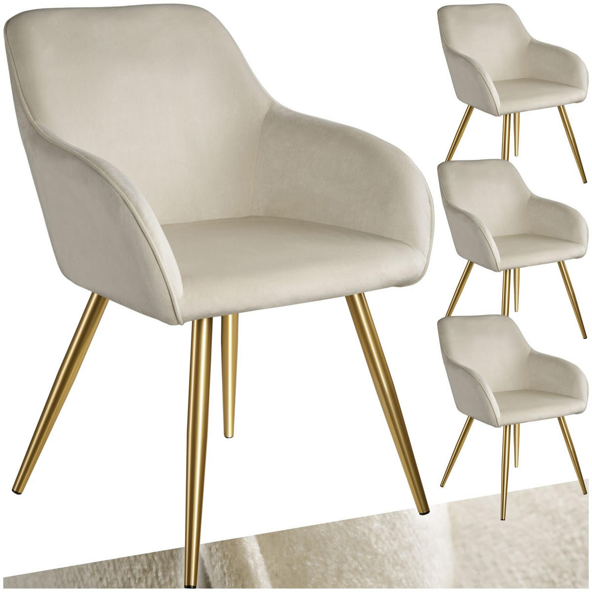 ESSZIMMERSTUHL 4er Set Marilyn 58 x 62 x 82 cm creme/gold - Goldfarben/Creme, Textil (58/82/62cm) - tectake
