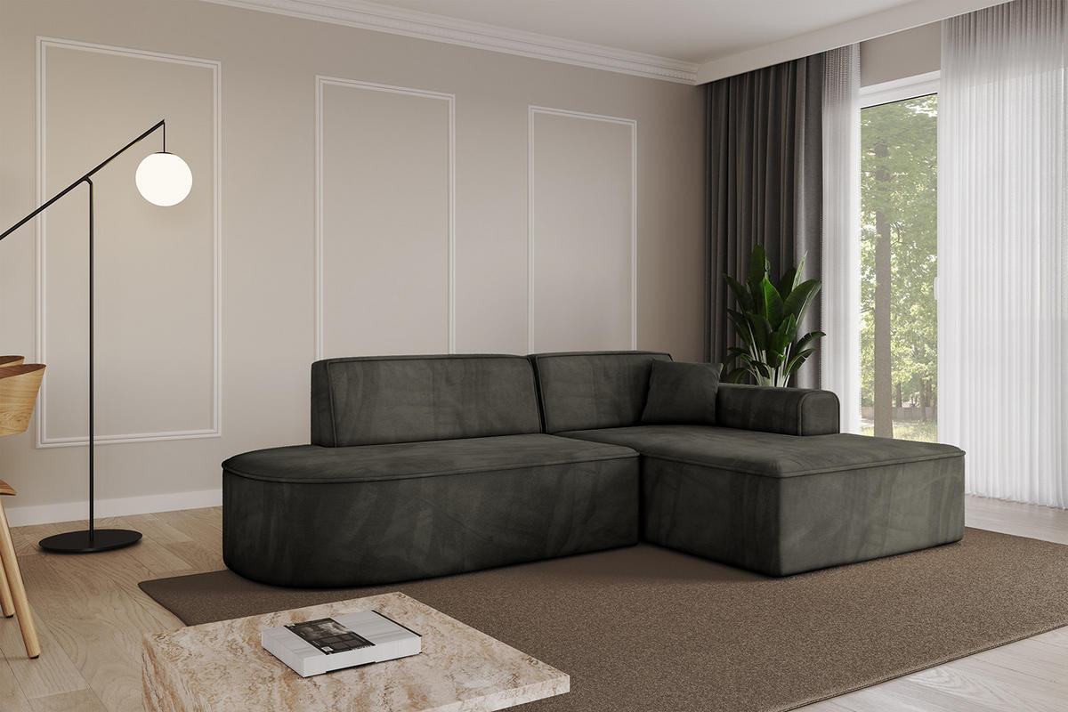 ECKSOFA Ottomane Rechts IREA-L1-v3 - 232x165x77 cm Schwarz - Schwarz, Holzwerkstoff/Textil (232/165cm) - ALTDECOR