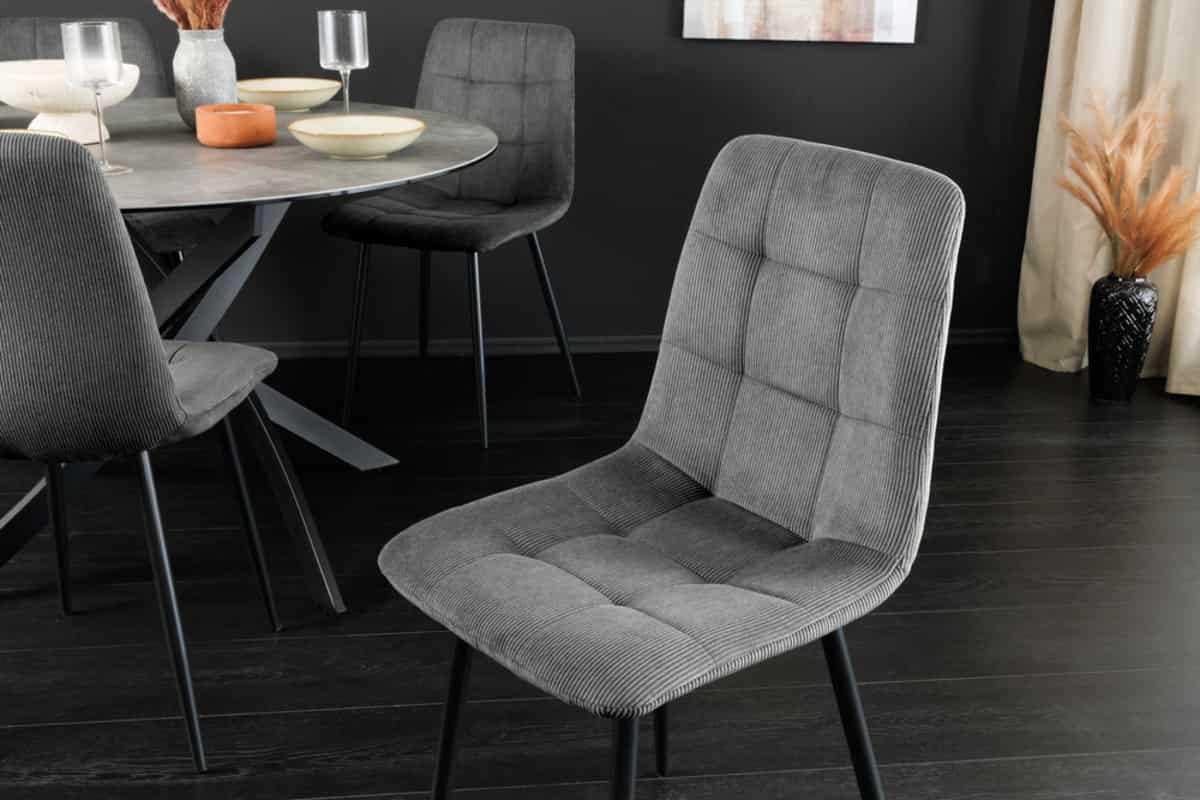 STUHL TRES CHIC Cord Grau 90 cm - Schwarz/Grau, Textil/Metall (54/88/44cm) - riess-ambiente