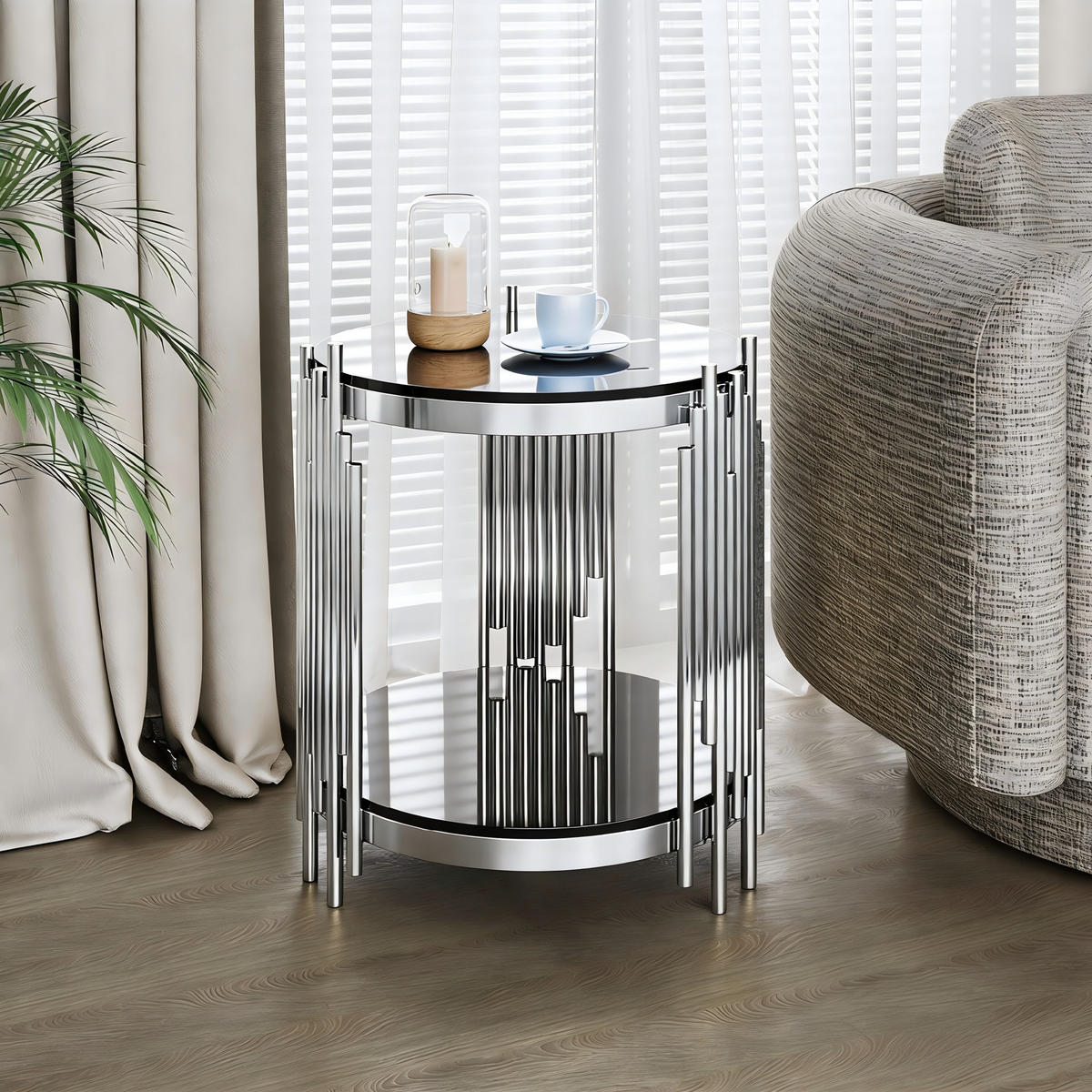 BEISTELLTISCH Schwarz-Silber 45/45/55 cm - Schwarz, Metall (45/45/55cm) - PANGIVO