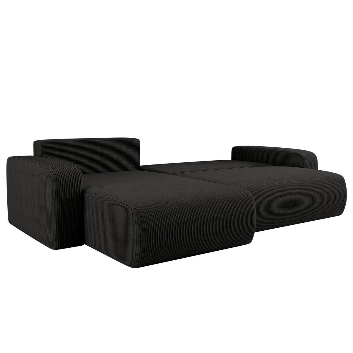 SCHLAFSOFA MILANO XL und bettkasten stoff Poso Dicker Cord Schwarz Links - Schwarz, Holz (274/82/145cm) - Kaiser Möbel