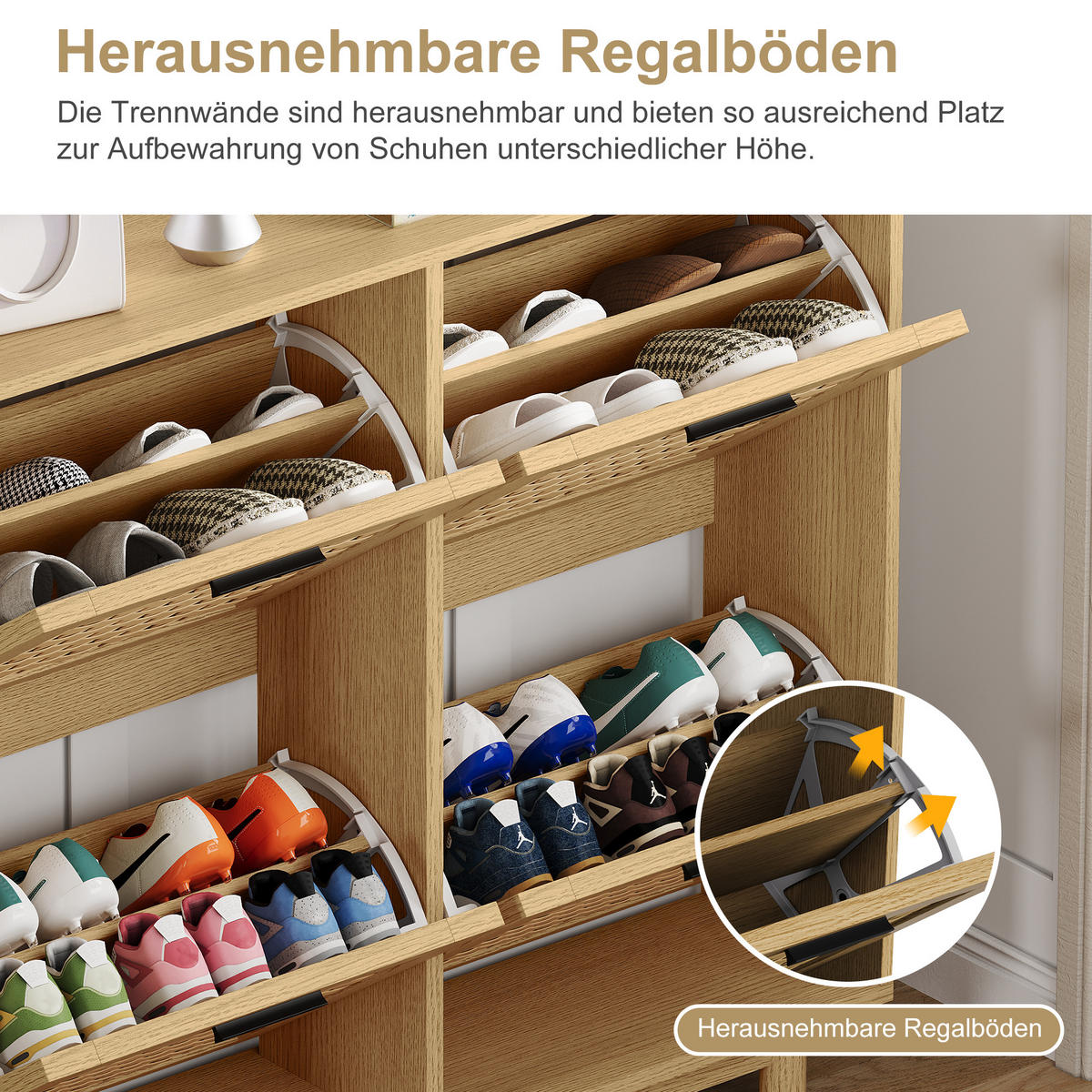 SCHUHSCHRANK 2 Ebenen, 8 Paare, modern, natürlich, 100x24x95 cm, Eiche - Naturfarben, Holz (100/95/24cm) - EuroLiving