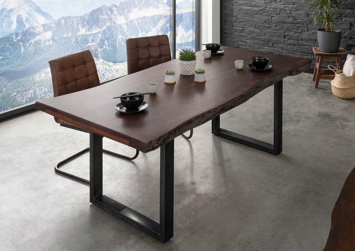 BAUMTISCH Akazie 220x100x77 braun lackiert / U-Beine anthrazit glänzend FREEFORM 5 - Anthrazit/Braun, Holz (220/100/77cm) - Massivmoebel24