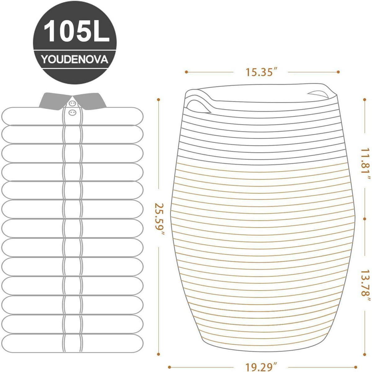 WÄSCHEKORB Geflochten Grau Weiß 105L - Multicolor, Textil (38/50/38cm)