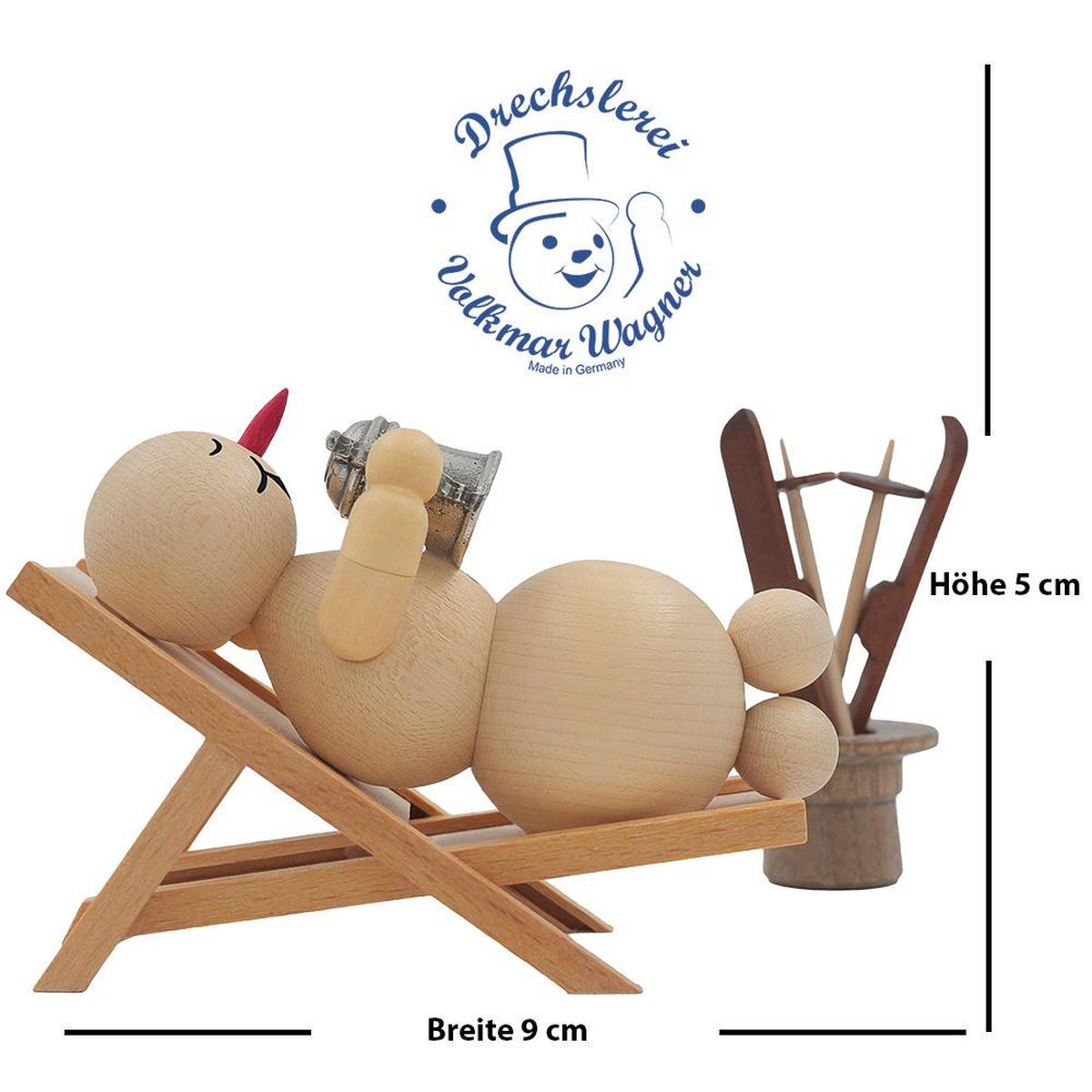 HOLZFIGUR Schneemann im Liegestuhl 5 cm - Multicolor, Holz (9/1/0.1cm)
