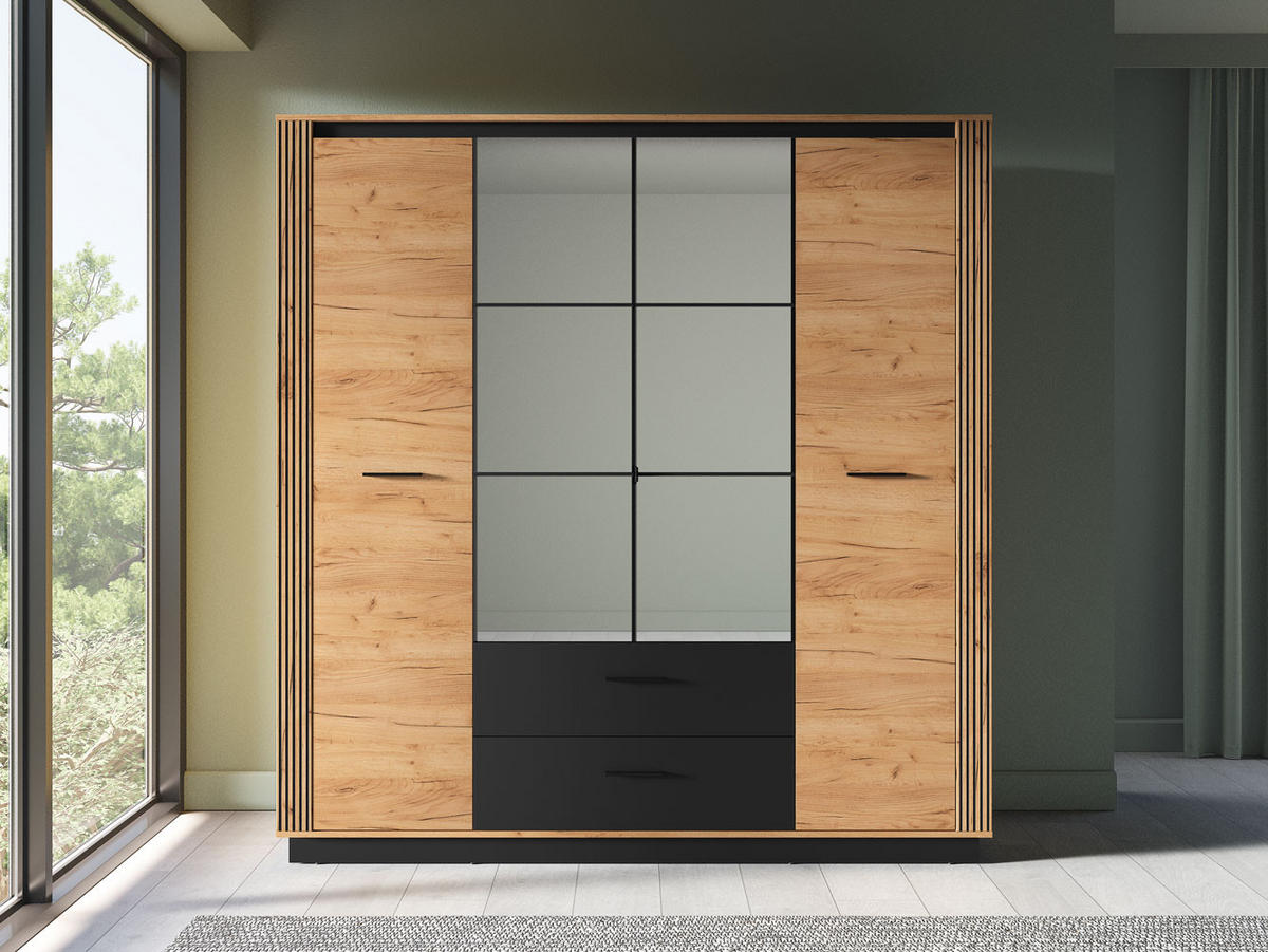 KLEIDERSCHRANK Urso Gold Craft Eiche / Schwarz 200 / 58 / 210 cm - Schwarz/Braun, Holz/Holzwerkstoff (200/210/58cm) - Feldmann-Wohnen