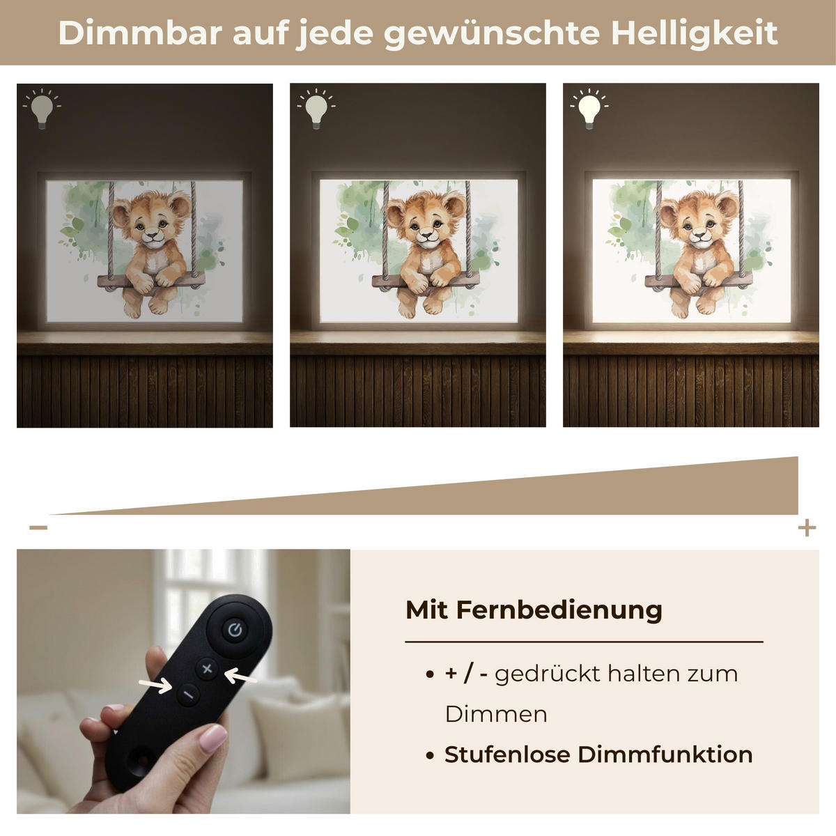 NACHTTISCHLAMPE MIT AKKU Löwe - Tier - Kinder - Dschungel 40x30 cm - Weiß, Holzwerkstoff (8/40/30cm) - OnlyWow