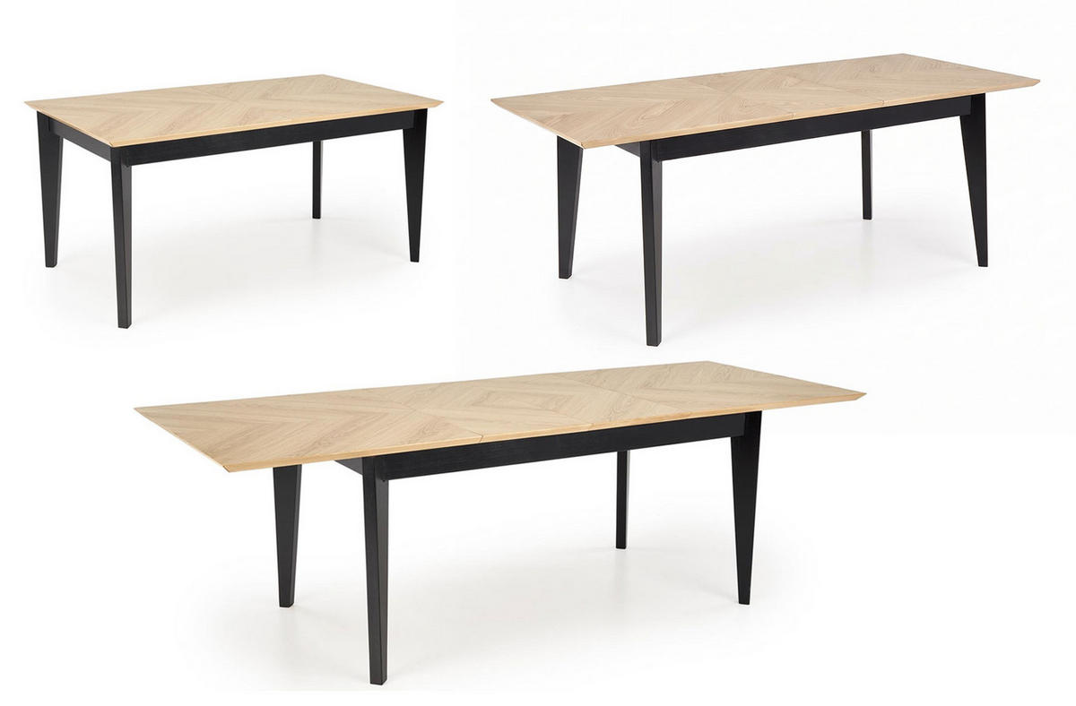 ESSTISCH Edmondo Eiche Natur / schwarz 160-240 / 90 / 75cm - Eichefarben/Schwarz, Holz (90/240/75cm) - Feldmann-Wohnen