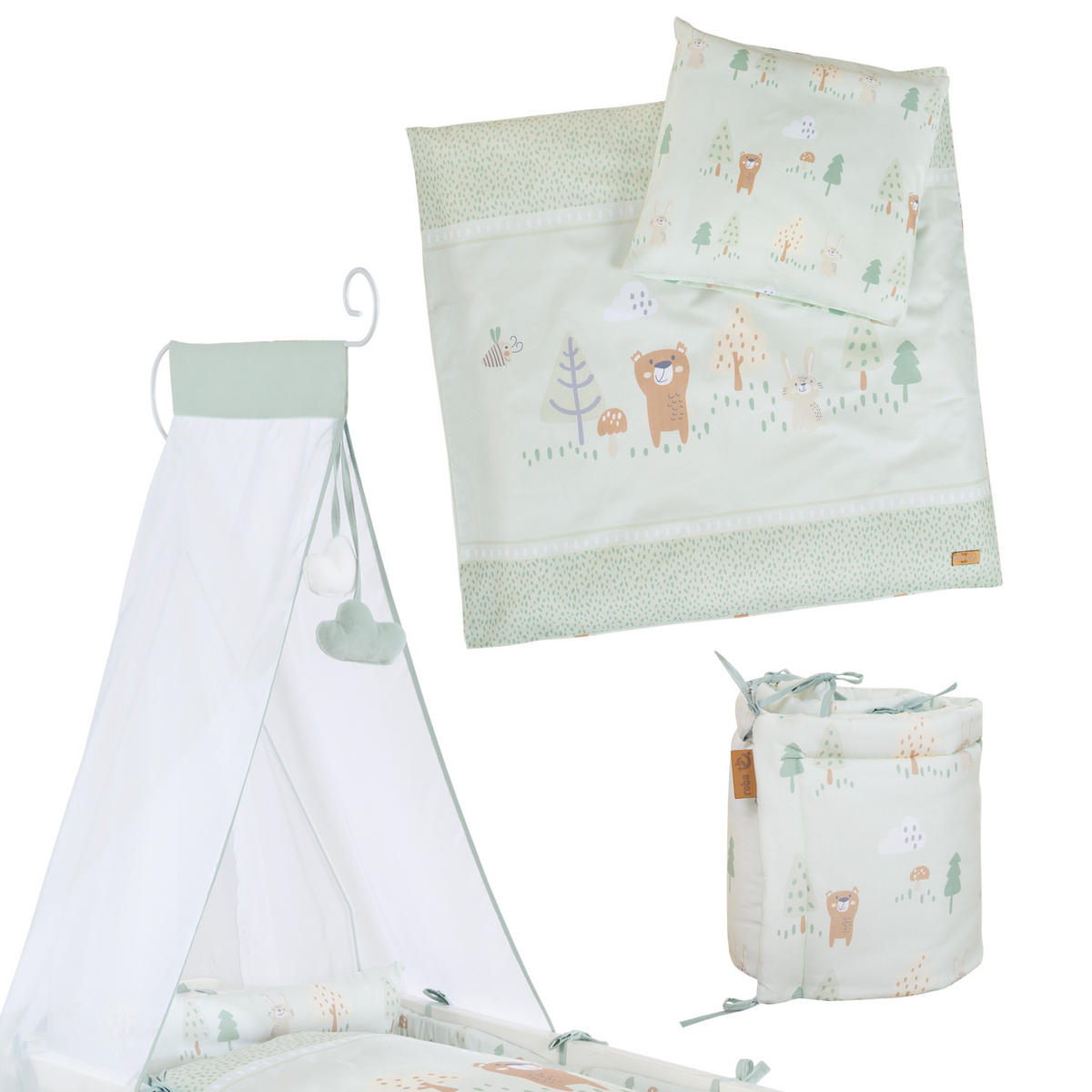 BABYWIEGENSET Woodland Buddies - Weiß, Holzwerkstoff/Textil (40/90cm) - Roba