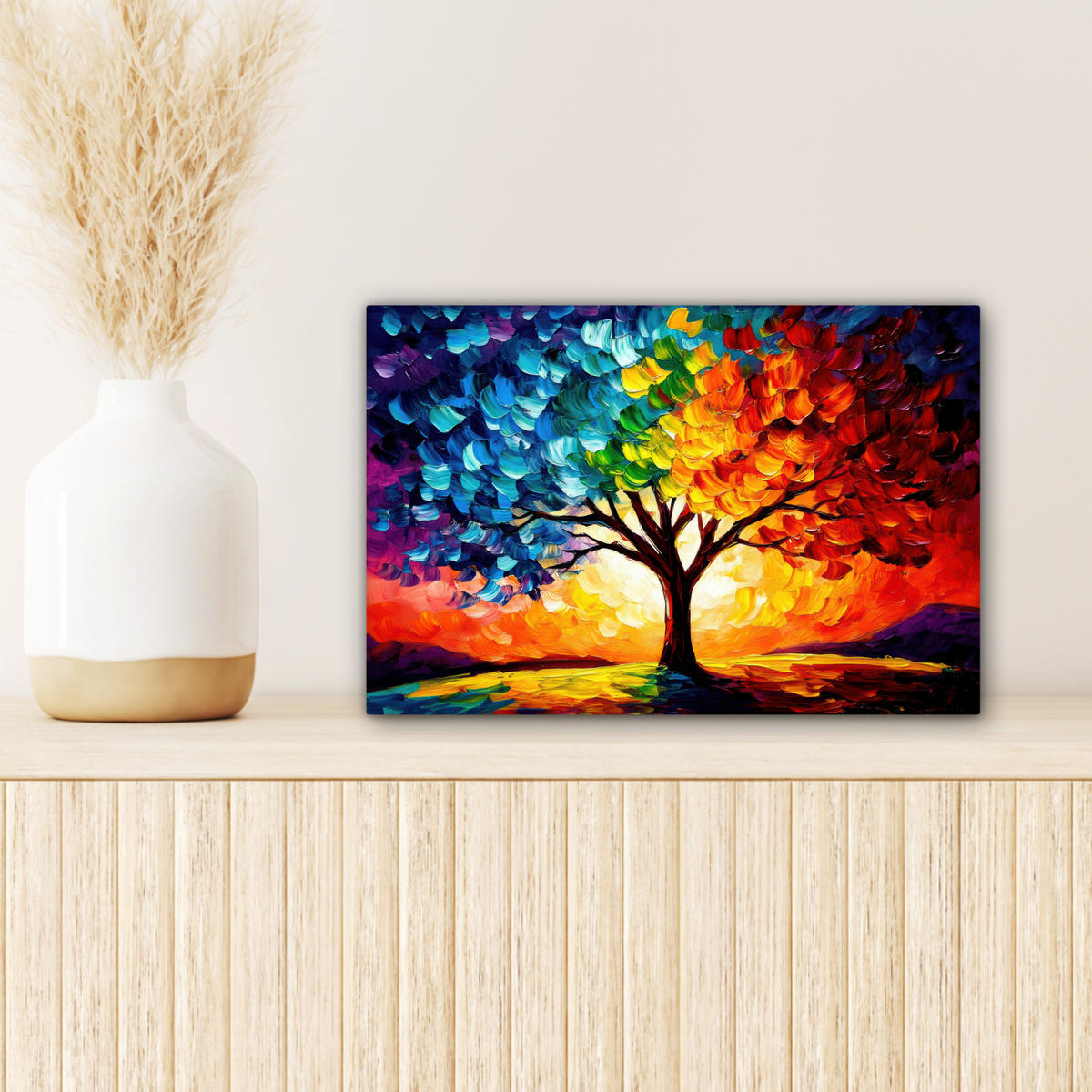 LEINWANDBILD - Baum - Kunst - Natur - Sonnenuntergang - 30x20 - Deko XXL - Multicolor, Textil (30/20cm) - MuchoWow