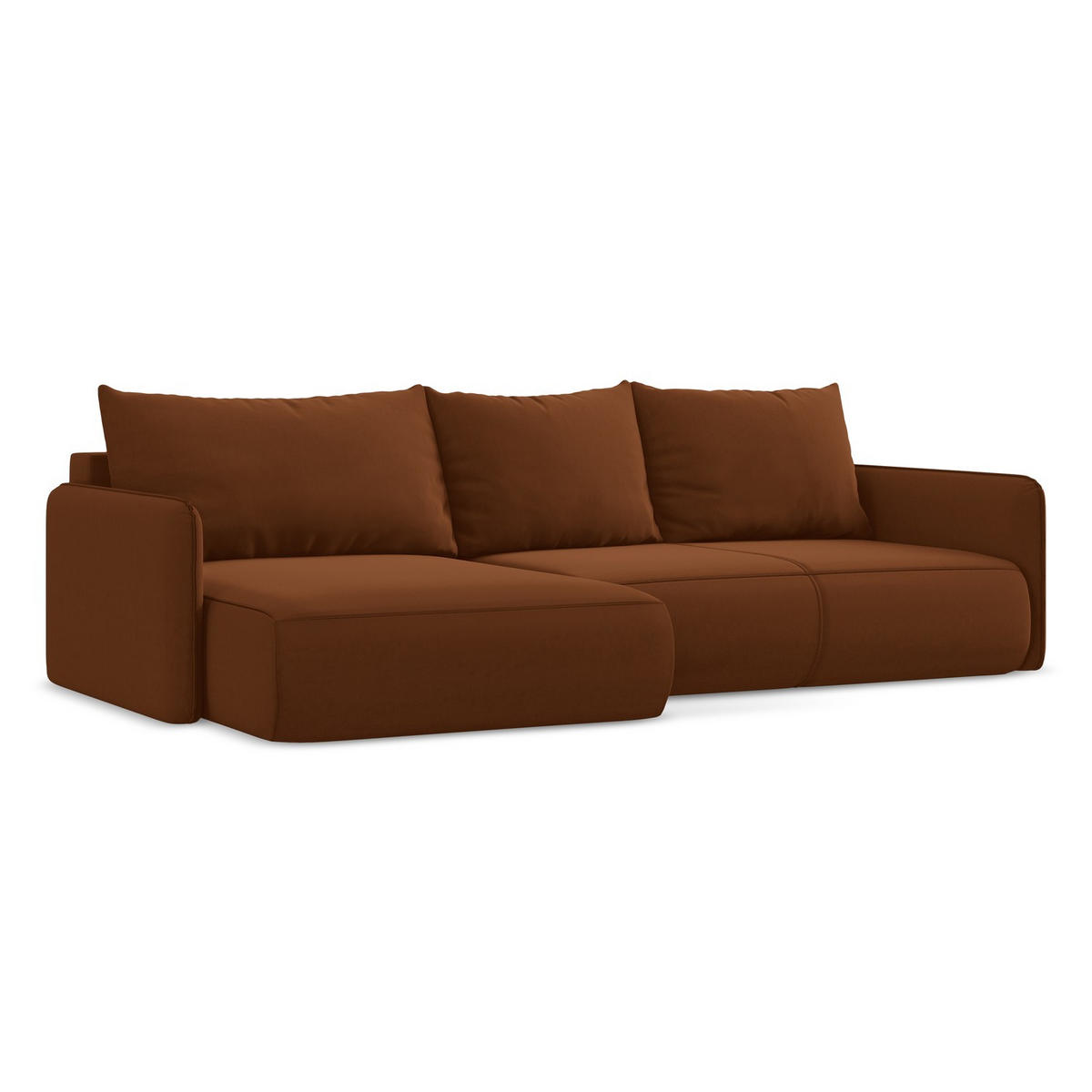 ECKSOFA mit Schlaffunktion Samt Stoff Orange - Terracotta/Schwarz, Kunststoff/Textil (148/240cm) - LaMiaSofa