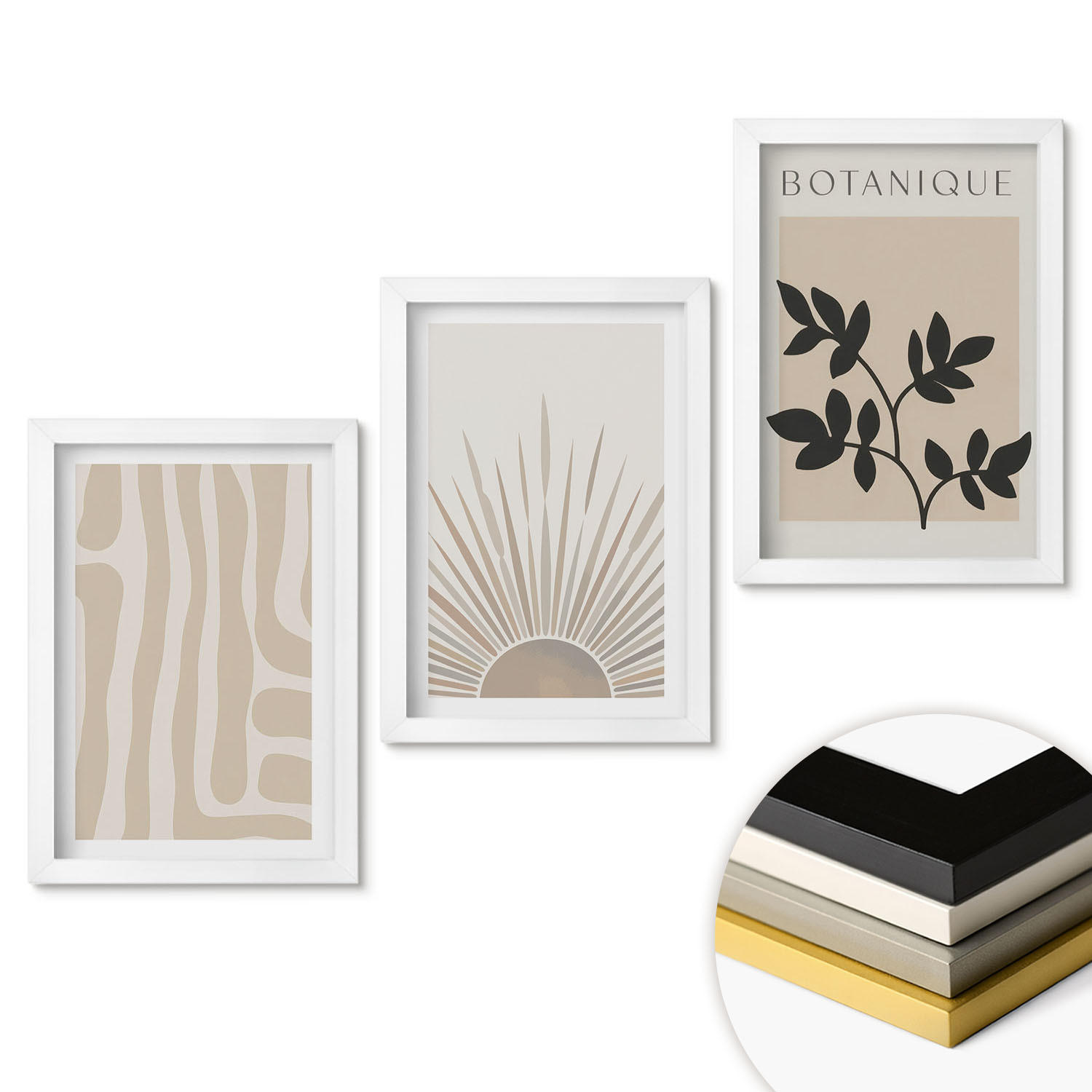 WANDBILDER 3er-Set - 20x30 cm Weißer Rahmen - Abstrakte Pflanzenmuster - Weiß, Kunststoff (20/30cm) - ArtPrintCave