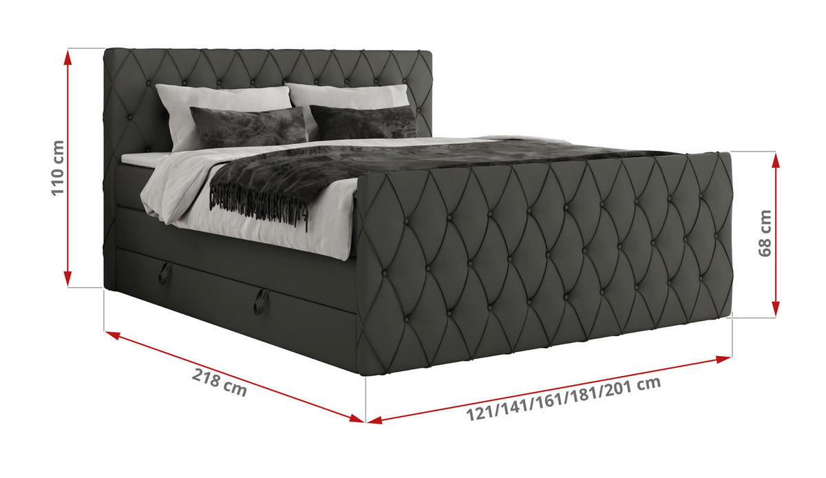 BOXSPRINGBETT MIREN KING DUO 120/200 Dunkelgrau Kunstleder - H3 - Dunkelgrau, Holz/Textil (120/200cm) - MKS