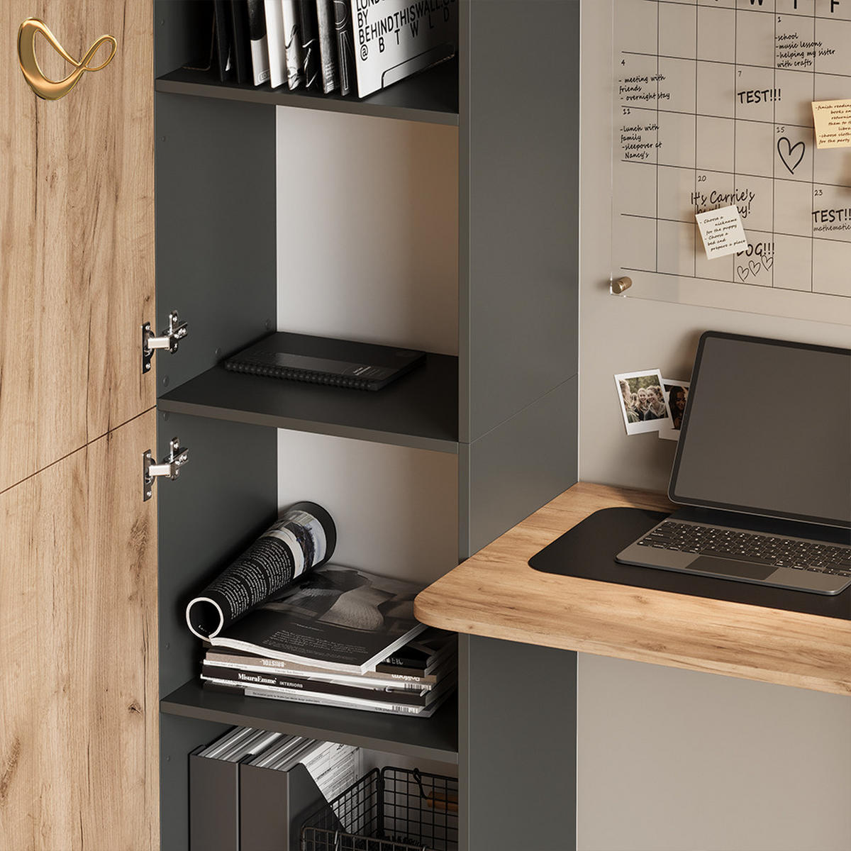 SCHREIBTISCH Rina Anthrazit/Goldkraft Eiche 122.9 x 168 cm - Anthrazit, Holzwerkstoff (52/122.9/168cm) - Livinity®