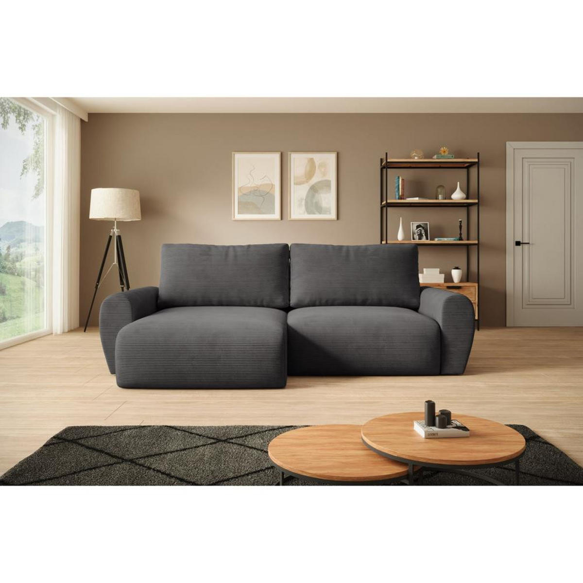 ECKSCHLAFSOFA Poss L dunkelgrau links - Dunkelgrau, Textil (253/153cm) - Beautysofa