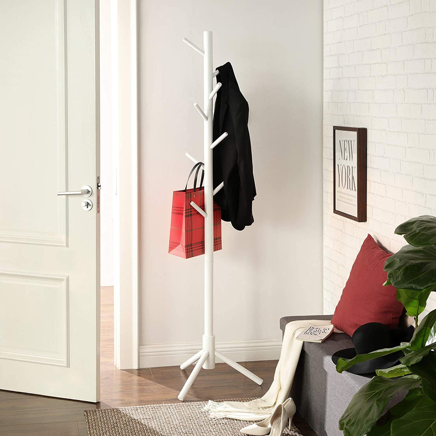 GARDEROBENSTÄNDER - Weiß, Holzwerkstoff (47/175/47cm) - Hansiro