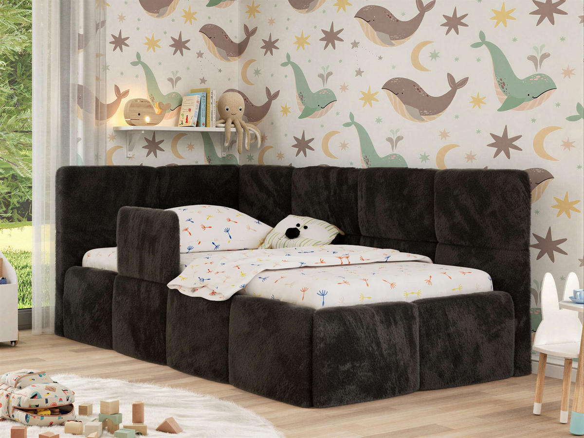 DĚTSKÁ POSTEL ARVO ALTA 90/200 - Černá Plyš - Vlevo - černá, textil (90/200cm) - MKS