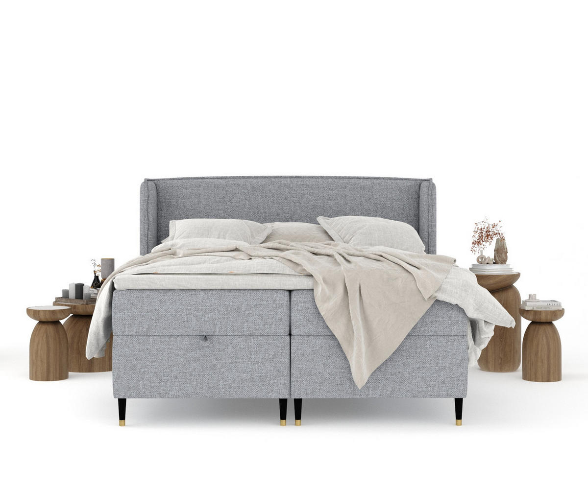 BOXBETT Monpelli Grau 180/200 cm mit Matratze und Topper - Schwarz/Grau, Holz/Holzwerkstoff (180/200cm) - Maison de Reve