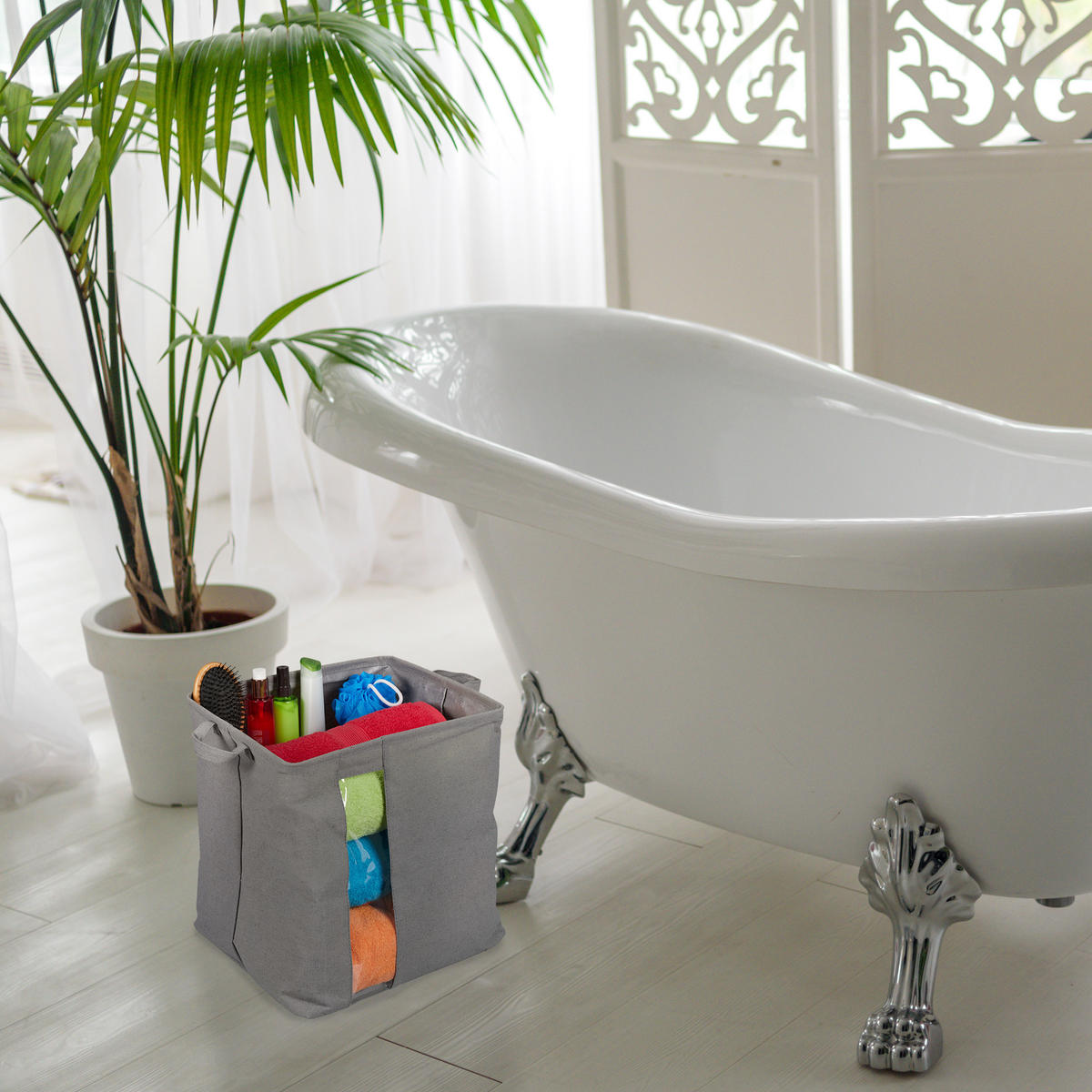 AUFBEWAHRUNGSKORB - Grau, Kunststoff/Textil (40/39/33cm) - Relaxdays