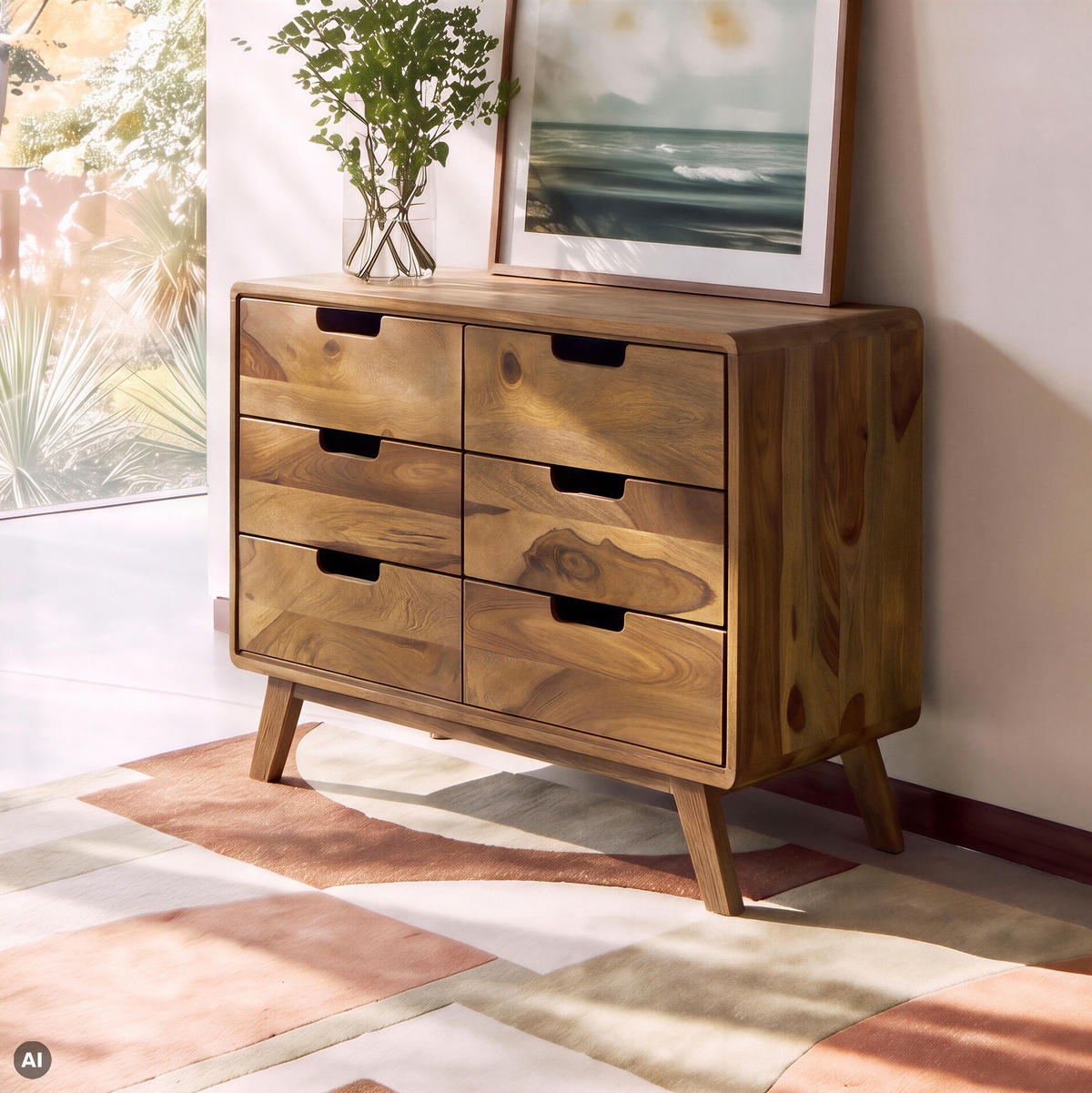 KOMMODE Sheesham 90x40x65 natur sandgestrahlt lackiert MALMÖ 2 #205 - Naturfarben, Holz (90/65/40cm) - Massivmoebel24