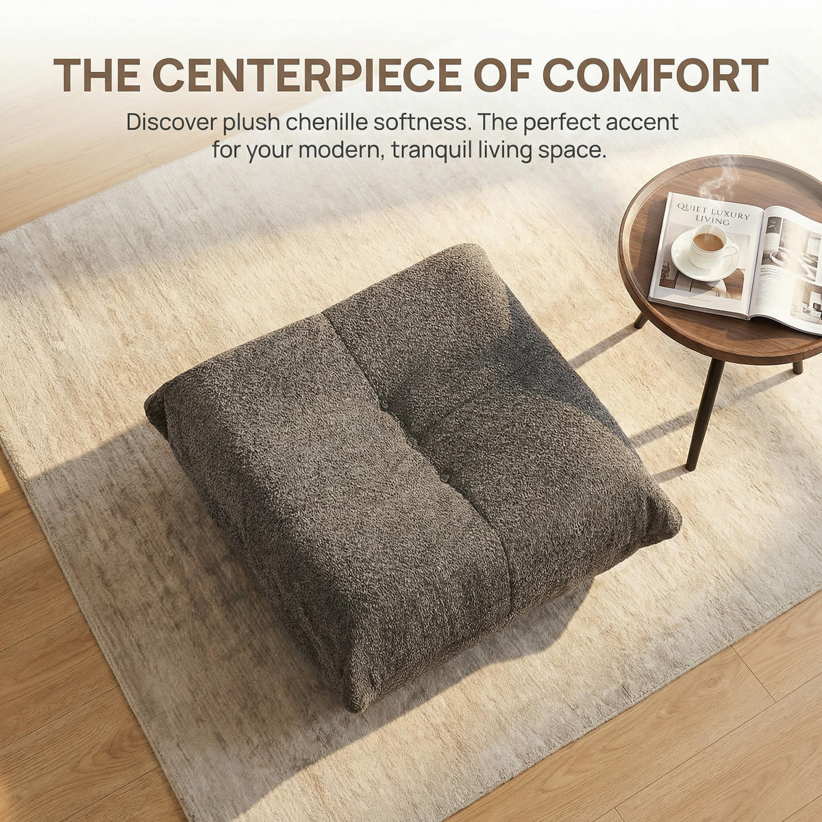 SITZSACK Chenille Grau mit Rutschfester Unterseite - Grau, Textil (94/34/83cm) - WISHDOR