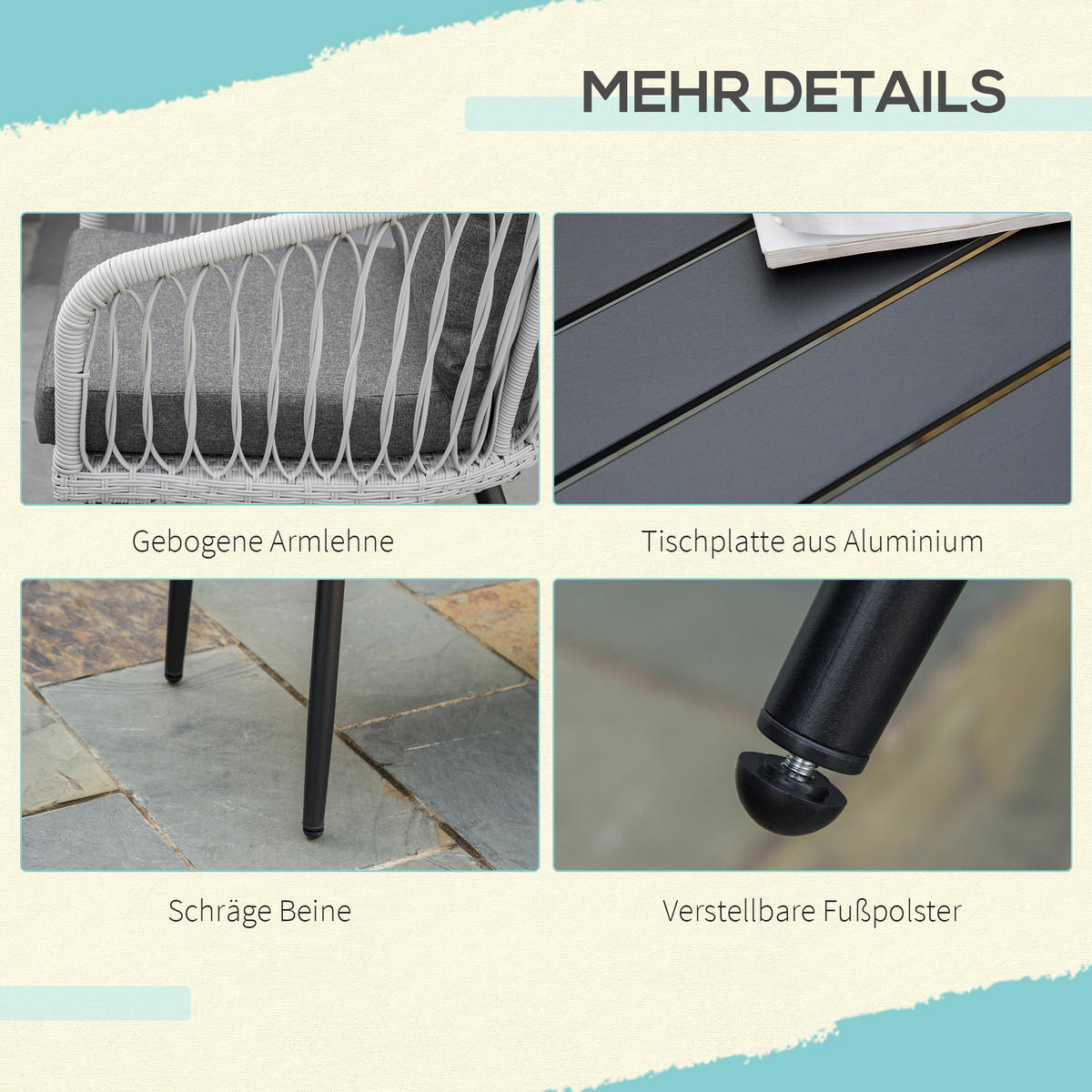 POLYRATTAN Gartenmöbel Set mit Sofa Kissen Aluminium Grau - Grau, Kunststoff - Outsunny