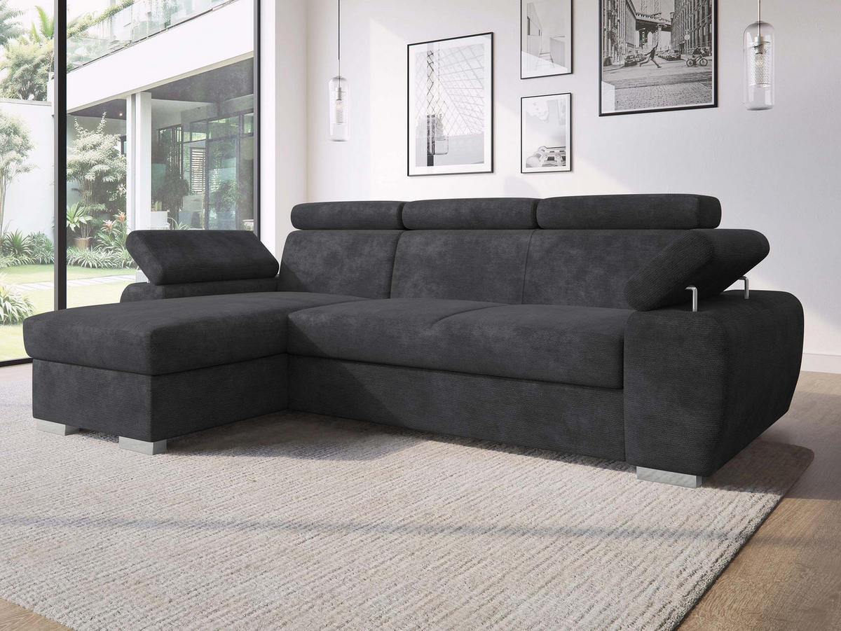 ECKSOFA Plaza L - Dunkelgrau/Silberfarben, Holz/Kunststoff (255/170cm) - MIRJAN24