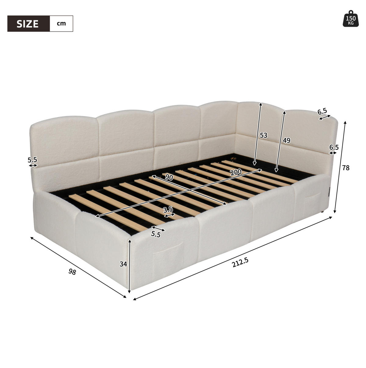 BETT mit hydraulischem Stauraum 90x200 cm Bouclé Beige - Beige, Metall (90/200cm) - Beauniv