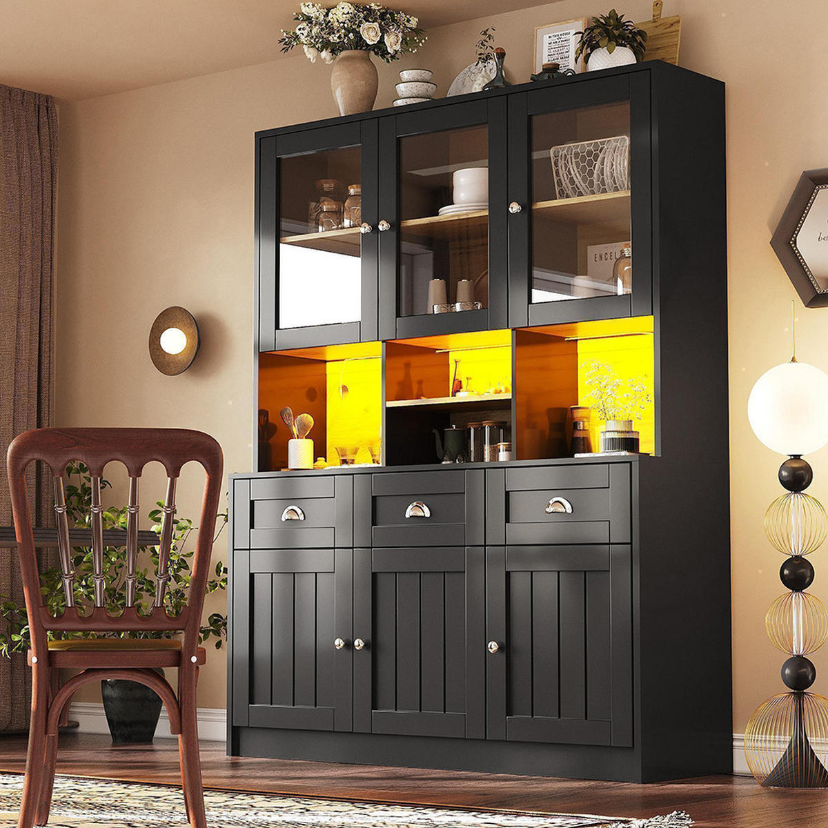 KÜCHE Regal Weiß/Schwarz 140/40/175 cm - Schwarz, Holzwerkstoff (140/175/40cm) - Zephmum